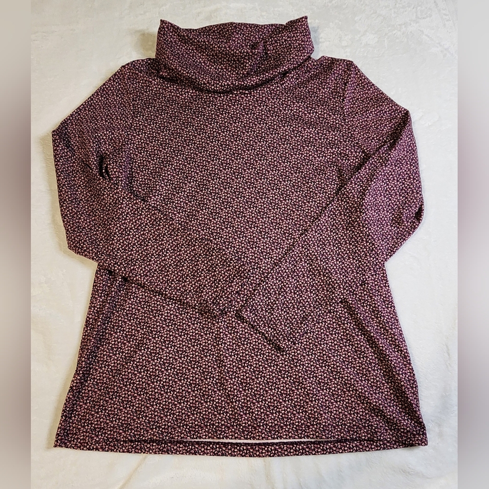 LL Bean Womens 100% Supima Cotten‎ Long Sleeve Tutleneck Top, Pink Purple Floral